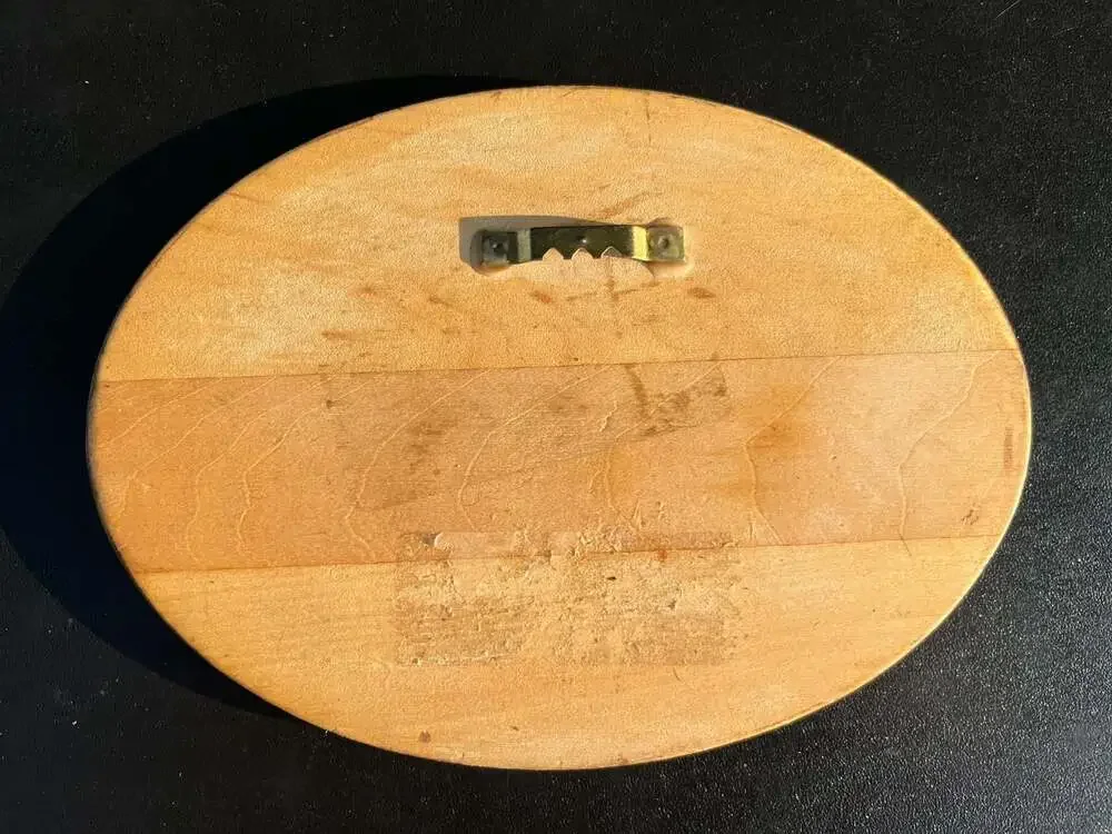 Vintage Hand-Drawn Wood Oval Wall Art Plaque of Castle Signed Marie